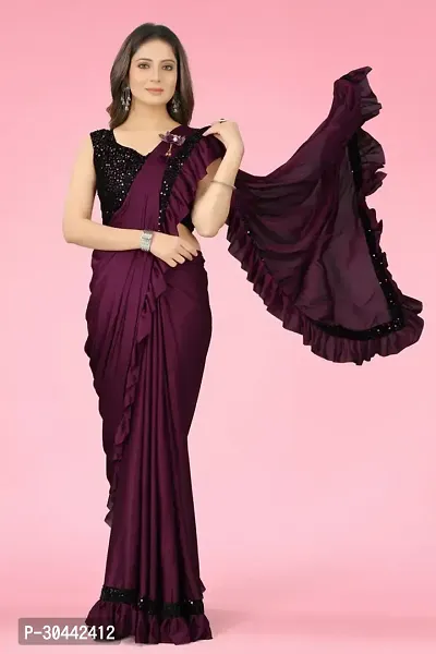 Stylish Purple Lycra Saree with Blouse piece For Women-thumb0