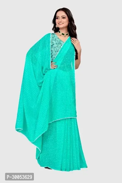 Stylish Turquoise Georgette Saree with Blouse piece For Women-thumb0