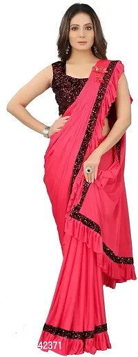 Stylish Pink Lycra Saree with Blouse piece For Women-thumb0