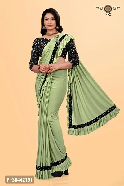 Stylish Green Lycra Saree with Blouse piece For Women-thumb0