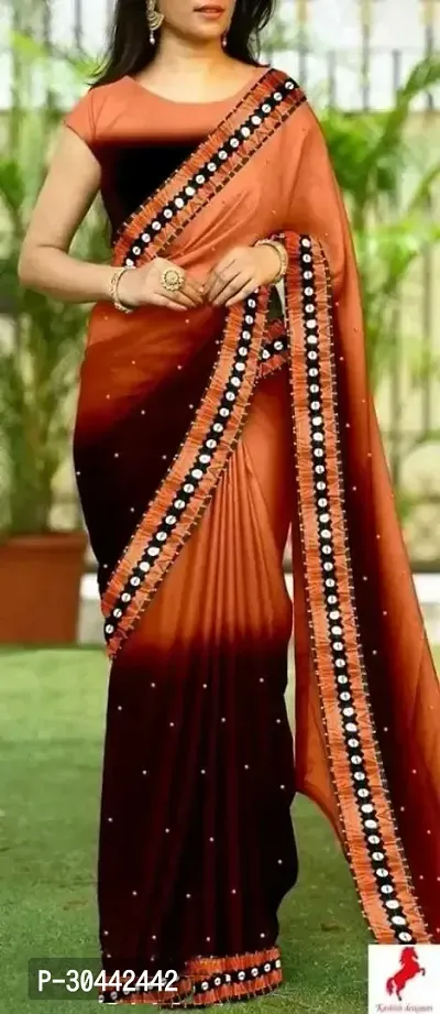 Stylish Peach Lycra Saree with Blouse piece For Women-thumb0