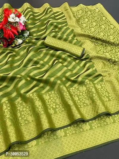 Stylish Green Organza Saree with Blouse piece For Women-thumb0