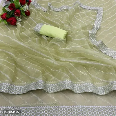 Stylish Green Lycra Saree with Blouse piece For Women-thumb0