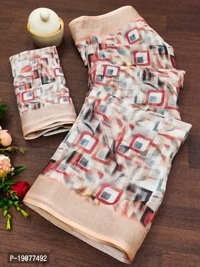 Linen Digital Printed Saree with Blouse Piece-thumb0
