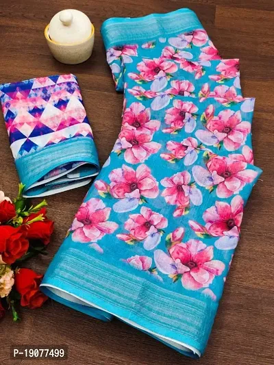 Linen Digital Printed Saree with Blouse Piece