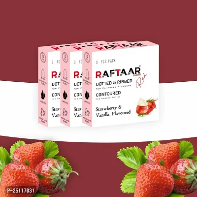 Dotted And Ribbed Condom -Pack Of 3,Strawberry And Vanilla Flavour