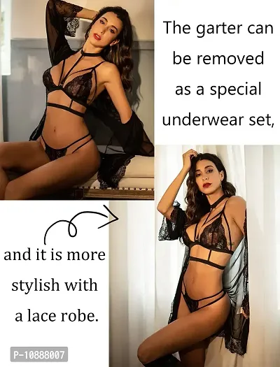 GuSo Shopee Women Bra Panty Linegrie Set with Garter Belt and Leg Strip for Women Honeymoon Special Night Occasion Valentines Black-thumb3