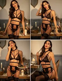 GuSo Shopee Women Bra Panty Linegrie Set with Garter Belt and Leg Strip for Women Honeymoon Special Night Occasion Valentines Black-thumb1