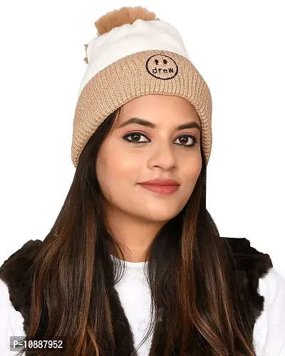 GuSo Shopee Fancy Beautifully wooven Expandable Very Soft Beanie Winter Hat Slouchy Warm Snow Knit Skull Woolen Cap for Women Imported Velevt Cum Woolen hat-thumb4