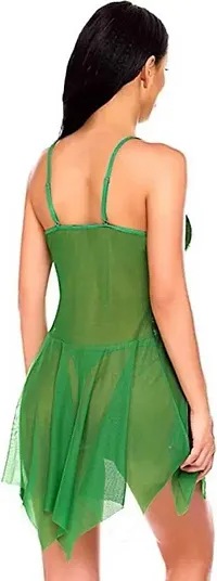 GuSo Shopee Women's Viscose and Lycra Blend Embellished Above The Knee Babydoll (Green_Free Size_Xmas Green V cut sexy hot babydoll)-thumb1