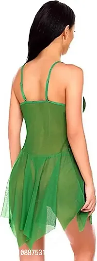GuSo Shopee Women's Viscose and Lycra Blend Embellished Above The Knee Babydoll (Green_Free Size_Xmas Green V cut sexy hot babydoll)-thumb2