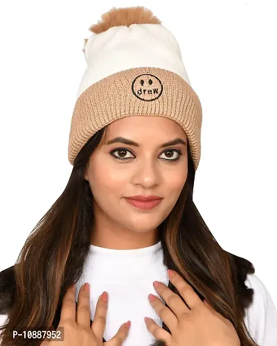 GuSo Shopee Fancy Beautifully wooven Expandable Very Soft Beanie Winter Hat Slouchy Warm Snow Knit Skull Woolen Cap for Women Imported Velevt Cum Woolen hat-thumb0