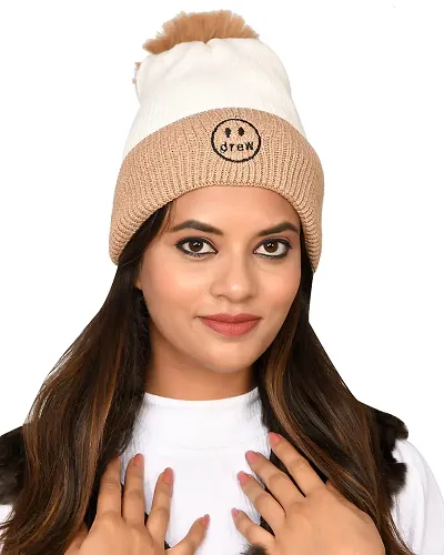 GuSo Shopee Fancy Beautifully wooven Expandable Very Soft Beanie Winter Hat Slouchy Warm Snow Knit Skull Woolen Cap for Women Imported Velevt Cum Woolen hat