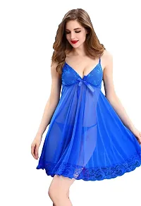 GuSo Shopee Women's Babydoll Nightwear Lingerie Swimwear Beachwear Sexy Intimates Sheer Honeymoon Lingerie with Thong |Blue | Free Size-thumb1