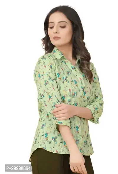 Elegant Green Crepe Printed Shirt For Women