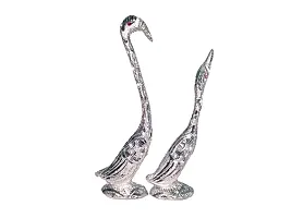 Kissing Duck Showpiece Swan Love Birds Couple Statue Set Metal Bird Pair SILVER Decorative Showpiece - 26 cm-thumb2