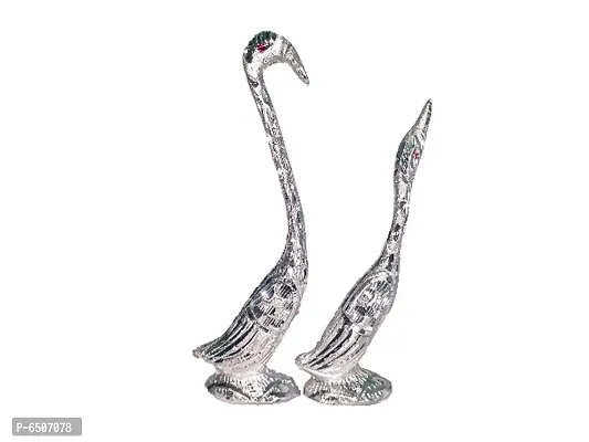 Kissing Duck Showpiece Swan Love Birds Couple Statue Set Metal Bird Pair SILVER Decorative Showpiece - 26 cm-thumb3