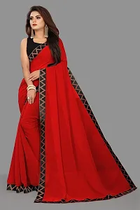 Razzle Women's Solid Siffon LightWeight Casual Wear Lace Border saree with Unstitched Blouse Piece (K-F-1036_Red)-thumb3