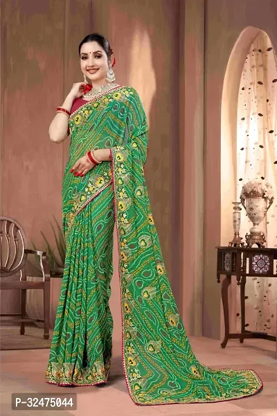 Stylish Green Georgette Saree With Blouse Piece For Women-thumb0