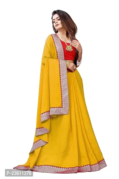 Razzle Women's Diamond Work Vichitra Silk LightWeight Casual Wear Lace Border saree with Unstitched Blouse Piece (K-F-1044_Yellow)-thumb4