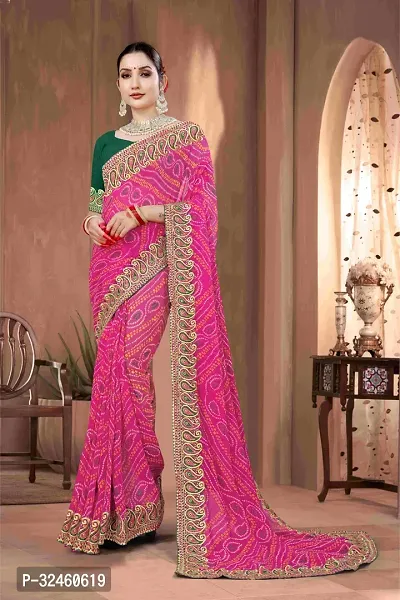 Stylish Pink Georgette Saree With Blouse Piece For Women