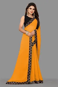 Razzle Women's Solid Siffon LightWeight Casual Wear Lace Border saree with Unstitched Blouse Piece (K-F-1037_Yellow)-thumb1