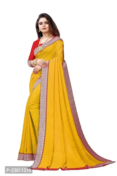 Razzle Women's Diamond Work Vichitra Silk LightWeight Casual Wear Lace Border saree with Unstitched Blouse Piece (K-F-1044_Yellow)-thumb3