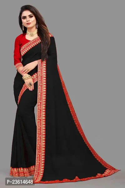 Razzle Women's Solid Georgette LightWeight Casual Wear Lace Border saree with Unstitched Blouse Piece (K-F-1018_Black)-thumb2