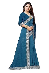 Razzle Women's Diamond Work Vichitra Silk LightWeight Casual Wear Lace Border saree with Unstitched Blouse Piece (K-F-1042_Teal)-thumb1