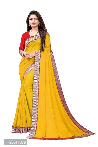 Razzle Women's Diamond Work Vichitra Silk LightWeight Casual Wear Lace Border saree with Unstitched Blouse Piece (K-F-1044_Yellow)