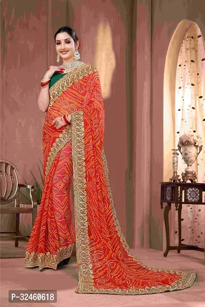 Stylish Red Georgette Saree With Blouse Piece For Women-thumb0