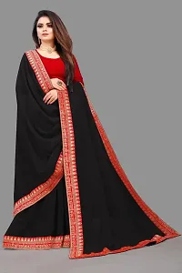 Razzle Women's Solid Georgette LightWeight Casual Wear Lace Border saree with Unstitched Blouse Piece (K-F-1018_Black)-thumb2