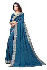 Razzle Women's Diamond Work Vichitra Silk LightWeight Casual Wear Lace Border saree with Unstitched Blouse Piece (K-F-1042_Teal)-thumb3