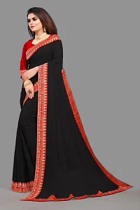 Razzle Women's Solid Georgette LightWeight Casual Wear Lace Border saree with Unstitched Blouse Piece (K-F-1018_Black)-thumb3