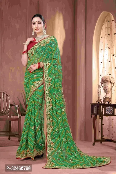 Stylish Green Georgette Saree With Blouse Piece For Women-thumb0