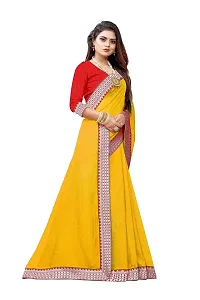 Razzle Women's Diamond Work Vichitra Silk LightWeight Casual Wear Lace Border saree with Unstitched Blouse Piece (K-F-1044_Yellow)-thumb1