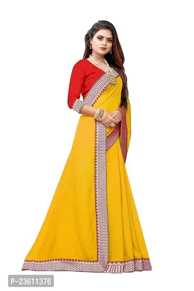 Razzle Women's Diamond Work Vichitra Silk LightWeight Casual Wear Lace Border saree with Unstitched Blouse Piece (K-F-1044_Yellow)-thumb2