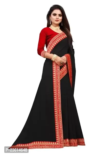 Razzle Women's Solid Georgette LightWeight Casual Wear Lace Border saree with Unstitched Blouse Piece (K-F-1018_Black)