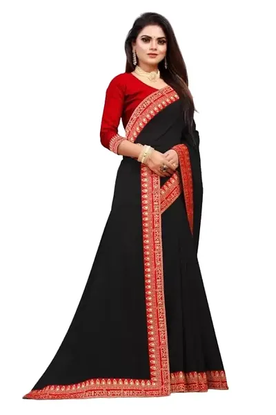 Love Women's Stripted Silk With Heavy Sequence Work Saree with Unstitched Blouse for Traditional (101-Saree-Black)