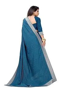 Razzle Women's Diamond Work Vichitra Silk LightWeight Casual Wear Lace Border saree with Unstitched Blouse Piece (K-F-1042_Teal)-thumb4