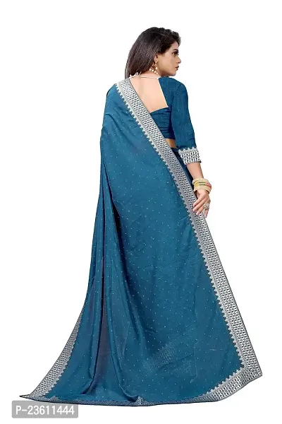 Razzle Women's Diamond Work Vichitra Silk LightWeight Casual Wear Lace Border saree with Unstitched Blouse Piece (K-F-1042_Teal)-thumb5