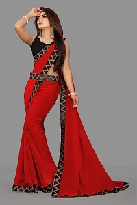 Razzle Women's Solid Siffon LightWeight Casual Wear Lace Border saree with Unstitched Blouse Piece (K-F-1036_Red)-thumb1