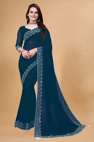 Stylish Georgette Embellished Sarees With Blouse Piece