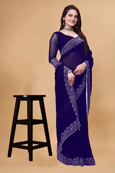 Stylish Embellished Georgette Sarees With Blouse Piece