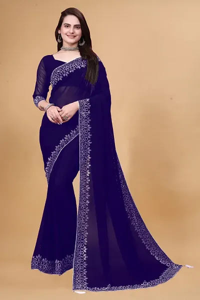 Stylish Embellished Georgette Sarees With Blouse Piece