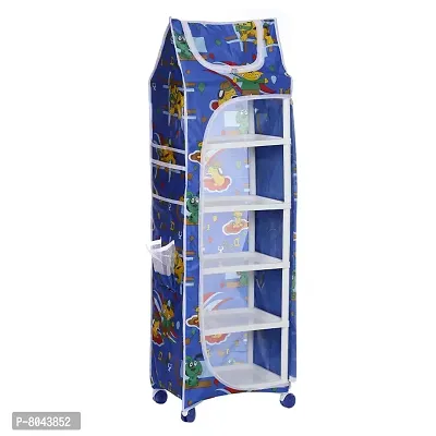 NHR Multipurpose Foldable Baby Almirah, Wardrobe, Cupboard, Clothes Storage Organizer, Toy Box for Living Room Bedroom (6 Shelf, Blue)-thumb0