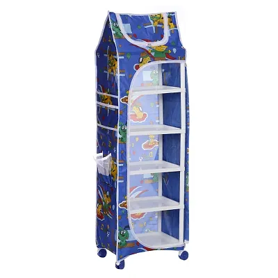 NHR Multipurpose Foldable Baby Almirah, Wardrobe, Cupboard, Clothes Storage Organizer, Toy Box for Living Room Bedroom (6 Shelf, Blue)