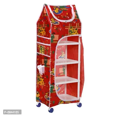 NHR Multipurpose premium Baby Kids Almirah Wardrobe Cupboard Clothes Storage Organizer Toy Box for Living Room Bedroom (5 Shelf, Red)-thumb0