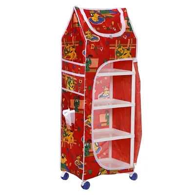 NHR Multipurpose premium Baby Kids Almirah Wardrobe Cupboard Clothes Storage Organizer Toy Box for Living Room Bedroom (5 Shelf, Red)