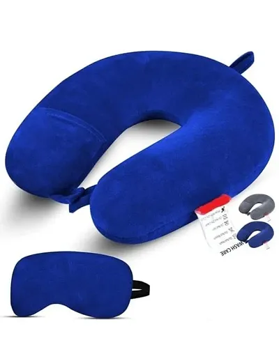 OnT Travel Pillow Combo Neck Pillow (U Shape ) With Eye Mask Travelling headrest, Multipurpose Neck Rest with Eye mask Neck Pillow (Blue)